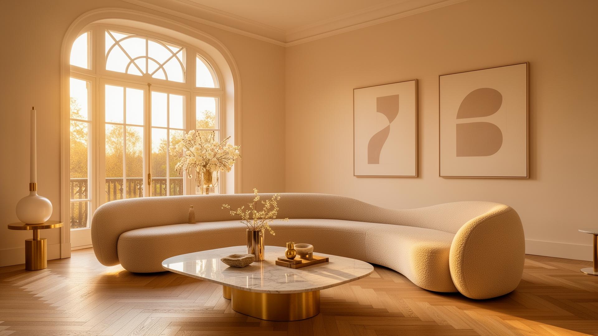 Eleganckie wnętrze salonu zaprojektowane przez Calm Design